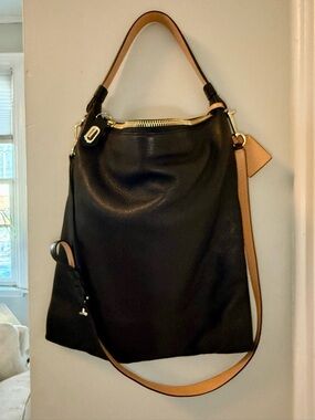 NWT Reed Krakoff black pebble deerskin messenger bag with gold hardware
